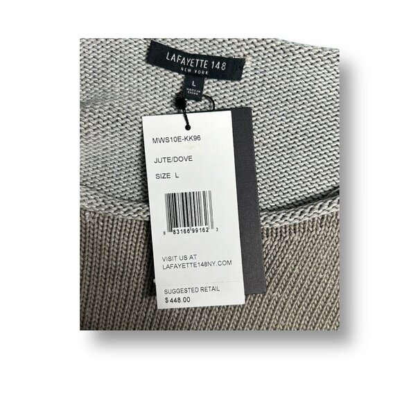 Lafayette 148 Jute Dove Cotton Silk Sweater Boxy Knit Academia Minimalist Sz L - Picture 6 of 13